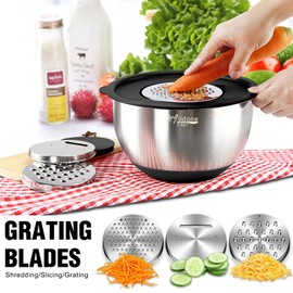 Wildone Mixing Bowls with Airtight Lids, 27 PCS Stainless Steel Nesting Bowls, with 3 Grater Attachments, Scale Mark & Non-Slip Bottom, Size 5, 4, 3, 2, 1.5, 1, 0.63QT, Ideal for Mixing & Prepping