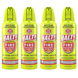 HALT! Fire Fighting Foam Spray – Non-Toxic, PFAS Free, Easy to Use, Store, and Find in Emergency – Compact & Portable – Ideal for Home, Kitchen, Apartment, Car, BBQ, Tailgate – Made in USA (4-Pack)