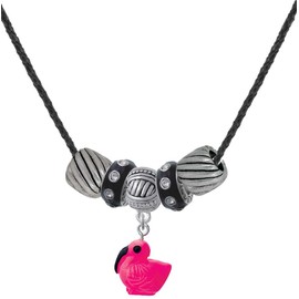 Delight Jewelry Resin Hot Pink Flamingo Black Beaded Necklace, 18"+2"