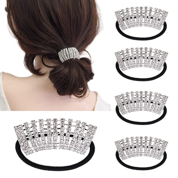 Ruihfas 5Pcs Chic Fashion High Elastic Rhinestone Hair Ties Bands Crystal Hair Ropes Rings Accessories Ponytail Holders for Women Girls Scrunchies