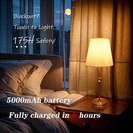 DawnLuster 5000mAh Rechargeable Cordless Table Lamp, 5 Hours Fast Charge, Supports USB -C Charging, Night Light, lamp for Bedroom with Spare Bulb for Dorm Room, Bedroom, Dining Table (Vintage Gold)