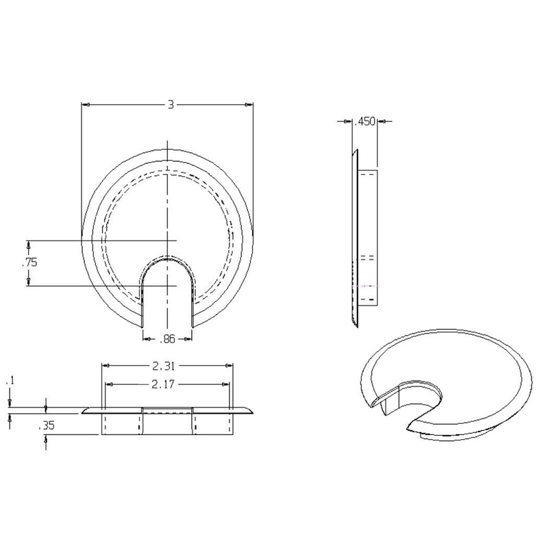 OHPROS Desk Grommet w/Cover for 2.5 Inch Hole. Black Plastic