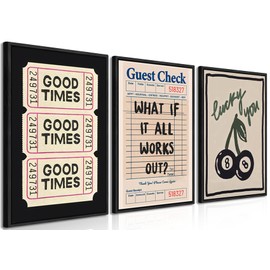 Dytila Floating Framed What If It All Works Out Quote Wall Art Set of 3, Retro Good Times Trendy Pictures Wall Decor Lucky You Vintage Room Aesthetic Paintings, Prints for Apartment Decor 12x16 in