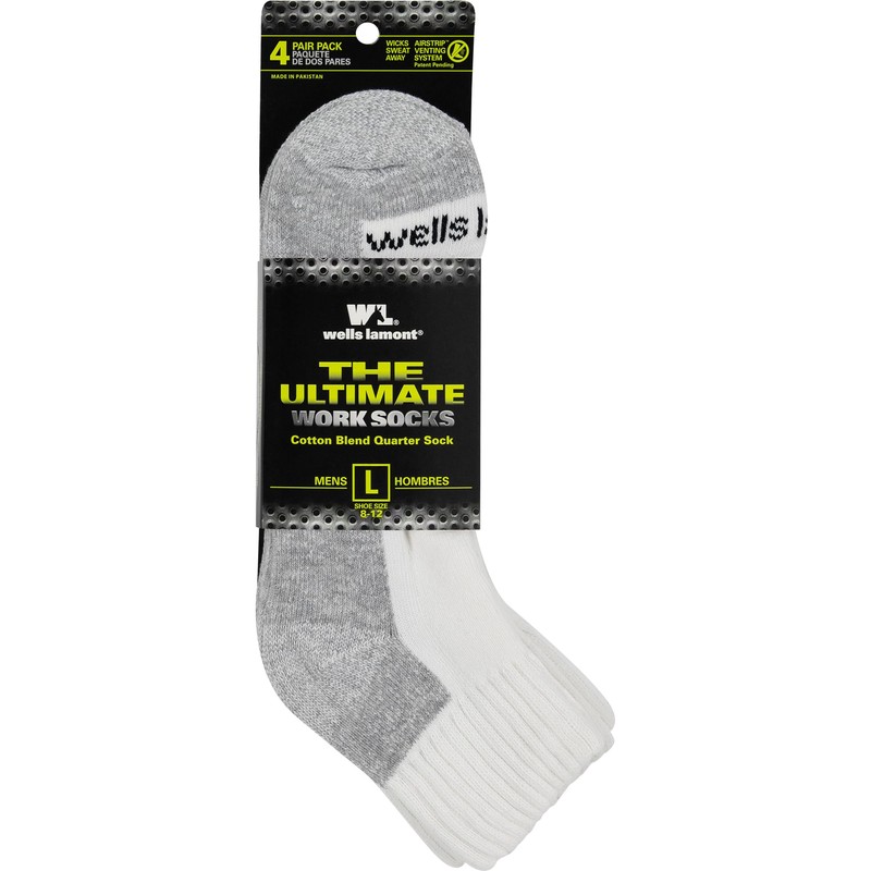 Wells Lamont Mens Large 4 Pair Pack Multipack Work Socks