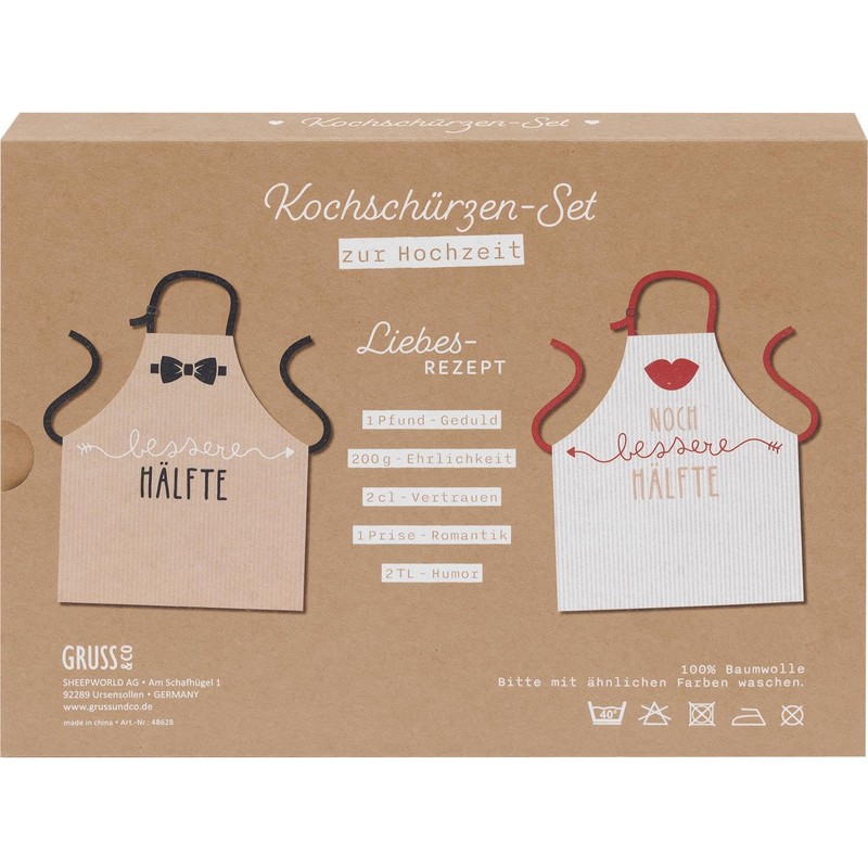 GRUSS & CO Apron Set with Saying "Bessere Hälfte" |
