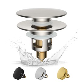 Hibbent Universal Sink Plug (1.1 - 2.36 inches/28-48 mm), Sink Plug, Elegant Brass Spring Pressure Valve, Sink Plug Pop Up, for Bathroom Sink, Brushed Nickel
