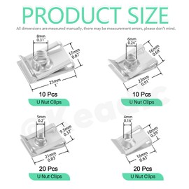 Keadic 60 Pce Auto Car U-Clip, U Nut Kit Set,U-Shaped Nut M4 M5 M6 M8, U-nut Clip Assortment Auto Car Speed Nuts Fastener with Store Box, for Dash Door Panel Interior, Automobile Motorcycle