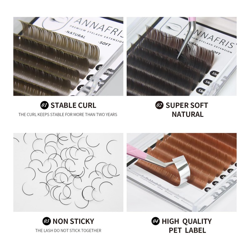 ANNAFRIS Eyelash Extensions, Ellipse Flat 0.15 C Curl, 8-15 mm,