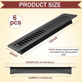 Tandefio 6 Pcs 2" x 12" Floor Register Vent Covers Metal Heavy Duty Walkable Floor Air Vent Covers with Rust Proof Finish Grille Easy Adjust Air Supply Lever for Home Wall Ceiling (Gray)