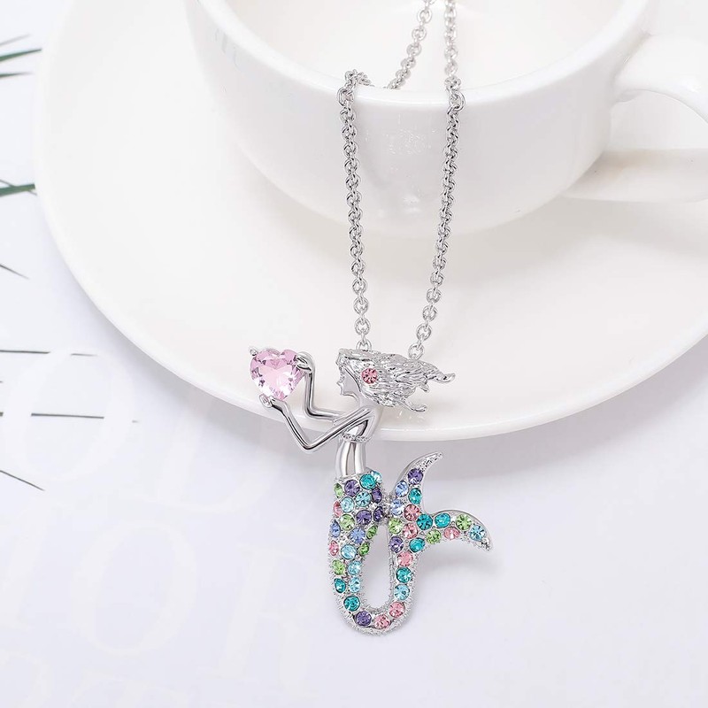 Kjiasiw Mermaid Pendant Necklace Jewelry Crystal Pendant Gift for Women