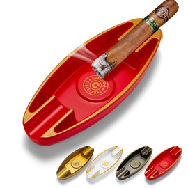 CIGARWONG Cigar Ashtray with 2 Cigar Holder Portable Travel Ashtray Unique for Outdoors Indoors (Red)