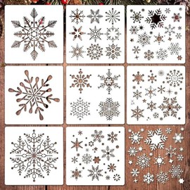 8Pcs Christmas Snowflake Stencil, Large Christmas Stencil Winter Xmas Holiday Snowflake Template DIY Snowflake Stencil for Painting on Wood, Gift Box, Windows, Wall, Door, Home Decor 6 x 6 Inch