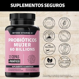 Probióticos Mujer 60 Billion  Prebióticos  Inulina de Agave 12 Cepas con tecnología de Microencapsulación para resistir ácidos estomacales  Fórmula...