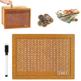 AOMAIGAD Wooden Money Box, Piggy Bank with Counter, Money Box with Counter for Ticking, Reusable, Wooden Piggy Bank for Adults and Children