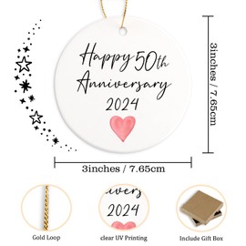 50th for Couple Happy 50th Anniversary 2024 Ceramic Ornament Keepsake Sign Round Plaque 50th for Him Her 50 Year for Husband Wife
