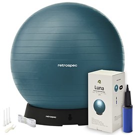 Retrospec Luna Exercise Ball, Base & Pump / Ball & Pump with Anti-Burst Material - Fitness Gym Swiss Ball - Perfect for Balance, Stability, Yoga, Pilates, Pregnancy & Birthing - 65cm - Ocean Blue