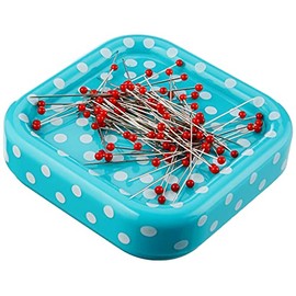 PrymLove cuscino magnetico a pois con 9 grammi di spilli con testina in vetro, rosso