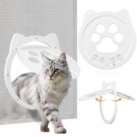 Cat Door for Screen Door, Inside Door 9x9x0.4 inch, Magnetic Flap Screen & Manually Locked Two Function Design, Anti-Mosquito Window Screen cat Door (White)