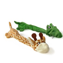 Trenton Gifts Extra Long Stuffing Free Dog Toys with Squeaker. Set of 2. Giraffe and Alligator