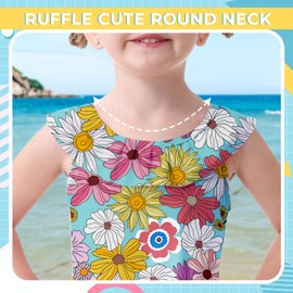 Durio Girls Toddler Cute One Piece Swimsuits Bathing Suit Little Kids Swimwear Quick Dry Ruffle Floral Pattern Colorful Flowers 2-3T