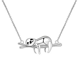 Cute Sloth Pendant Necklace Silver Sloth Animal Charm Necklace Friendship Necklace Happy Slow Down Sloth Gift Jewelry for Women Teen Girls (Silver)