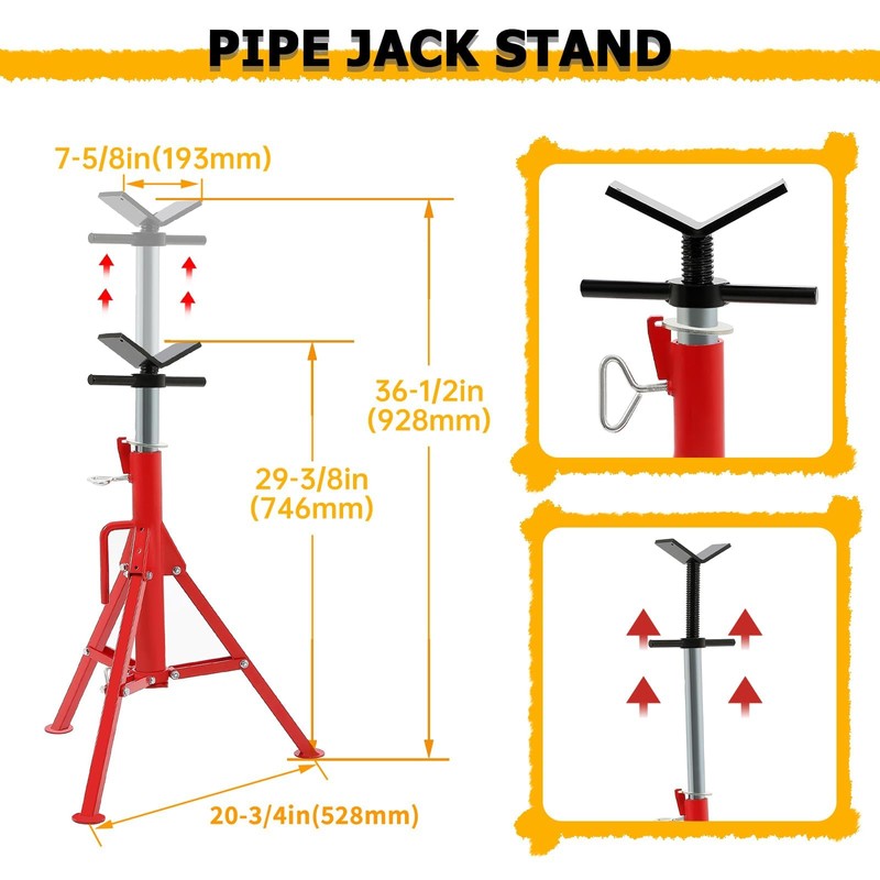 KUAFU V-Head Jack Stand Adjustable Height 28"-52" Folding Pipe Stand