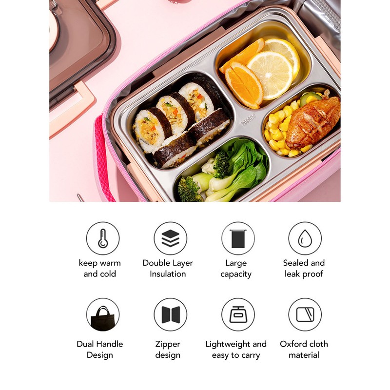 Insulated Lunch Holder Rabbit Pattern Portable Lightweight Handheld Oxford Cloth