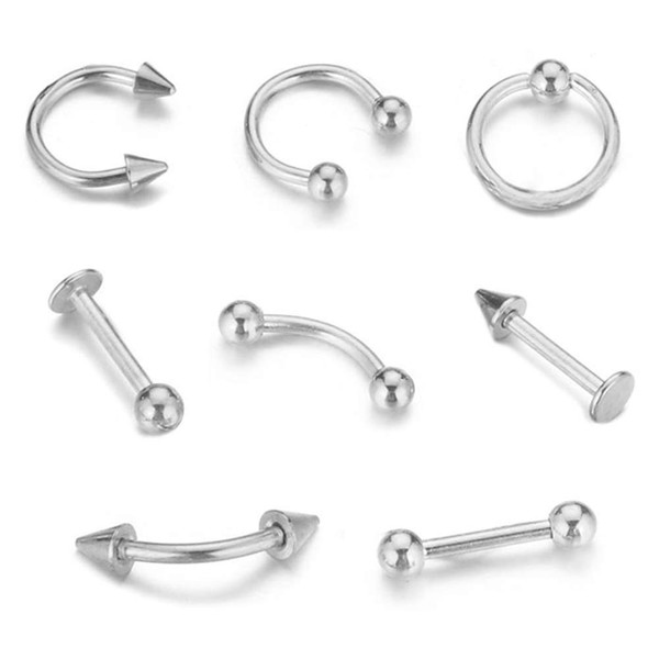 EVBEA Pack of 8 Nose Piercing Nose Ring Surgical Steel