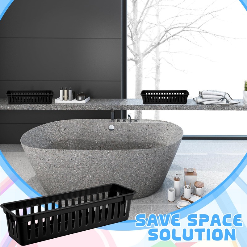 wlilupah 6 Pcs Black Slim Plastic Storage Baskets Tray 10