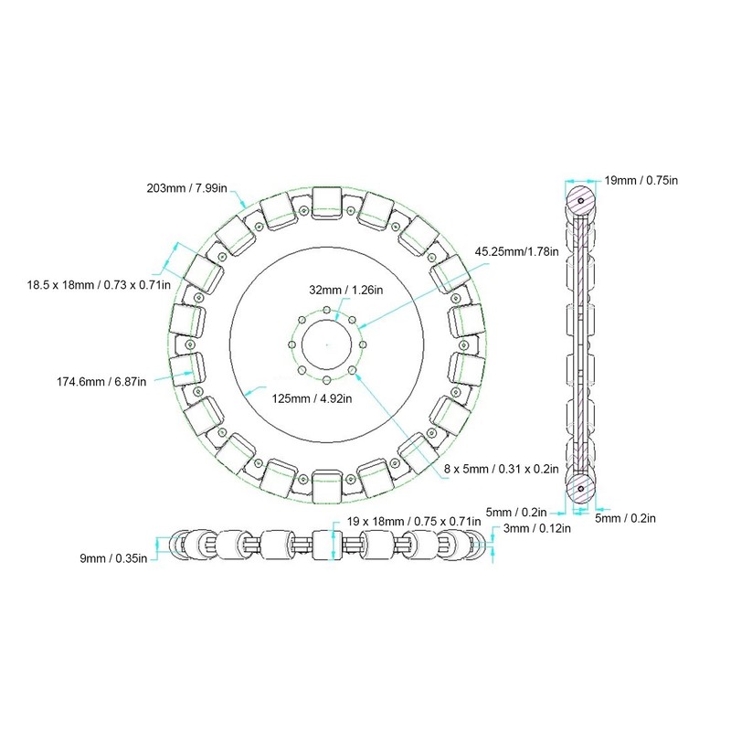 Omni Wheel 8in Omnidirectional Aluminium Alloy Hub Component Part for