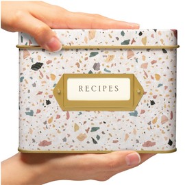Jot & Mark Decorative Recipe Tin Box for Recipe Cards, Greeting Card Holder | Holds Hundreds of 4” x 6” Cards