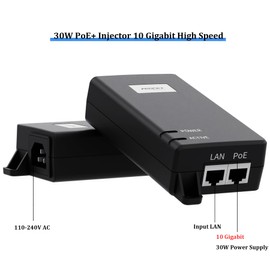 PROCET 30W 10 Gigabit PoE Injector IEEE802.3at PoE Power Supply with Super Speed 10G Network Tramsmit for Wireless AP, WiFi 6, IP Camera, PoS, Kiosks, PT-PSE104G-30-10
