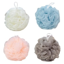 Bath Sponge Shower Loofahs (50g/pcs) Mesh Pouf Bath Scrunchies Body Wash Puff Pack of 4 (White+Blue+Pink+Grey, One size)