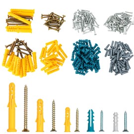 RAINFLOW Drywall Anchors and Screws Kit - 270 Pcs Screw and Anchor Set for Picture Painting Mirror Hanging 135 Plastic Drywall Anchors and 135 Metal Wall Screws for Dry Concrete Brick Wall (5 Sizes)