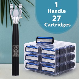 Leriton 28 Pcs Disposable Men's Razors Set Refillable 6-Blade Sensitive Skin Razor Kit for a Comfortable Shave, 1 Handle and 27 Cartridges