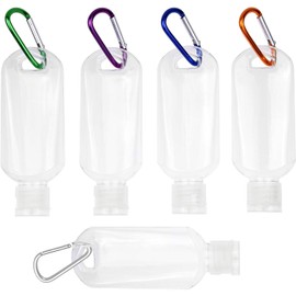 FUNAUPGO 5 Pcs Refillable Travel Bottles Hand Sanitizer Travel Size Holder with Keychain Portable Empty Plastic Bottles Leakproof Squeeze Containers with Clip for Home Office Outdoor