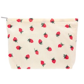 PAZIMIIK PAZIMIIK Makeup Bag Large Cotton Zipper Pouch for Purse Travel Canvas Make Up Organizer for Women Cosmetic,Strawberry Beige