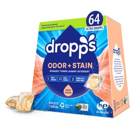 dropps Dropps Odor & Stain Biobased Power Laundry Detergent Pods, Orange Blossom (64 Pods) - HE Compatible Laundry Pods for Fresh Clothes C Laundry Soap Supplies & Recyclable Paperboard Packaging