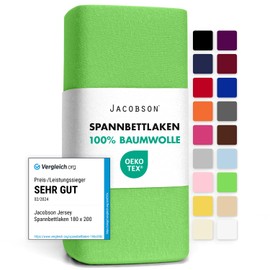 Jacobson Jersey Fitted Sheet, Cotton Bed Sheet (140 x 200 - 160 x 200 cm, Apple Green)