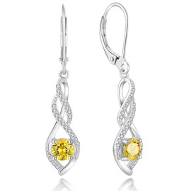 Guesma Yellow Topaz Infinity Dangle Earrings - Solid Sterling Silver Drop Earring for Women Round Created Birthstone Leverback Earrings Jewelry for Her