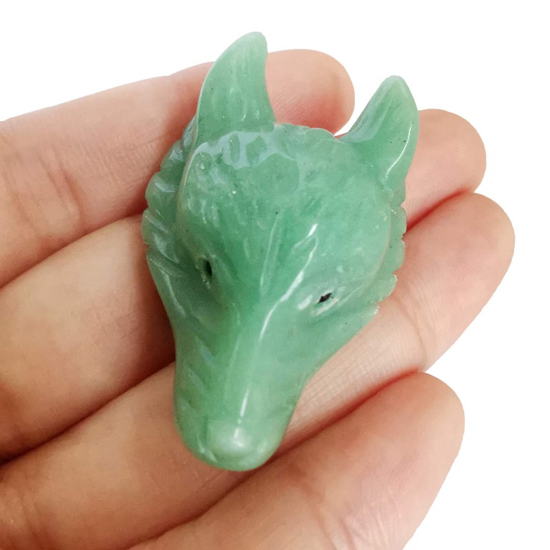 Lovionus89 Natural Green Aventurine Wolf Head Stone Statue, Mini 40