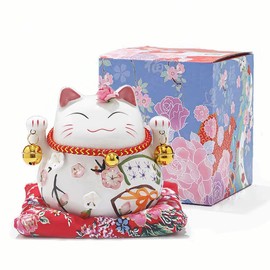 Maneki Cat Piggy Bank, Figurine, Good Luck, Increases Money Luck, Ceramic Goods, Figurine, Interior, Entryway, Maneki Cat, Figurine, Prosperity of Business, Stylish, Housewarming, Opening Celebration, Gift, White