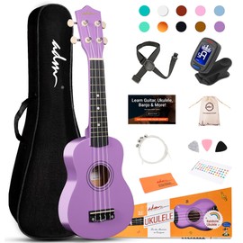 ADM Ukulele for Beginners Hawaiian Wood Ukelele Kit for Kids Adult Student Starter Professional Ukalelee Pack Bundle with Free Lessons Gig Bag Strap Nylon String Tuner (Light Purple, 21 Inch)