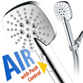 AirJet-350 High Pressure Luxury Multi-Function Hand Shower with High-Velocity Flow Accelerator(TM) Hydro-Engine for More Power with Less Water! Latest Square Oval Design and Push-button Flow Control