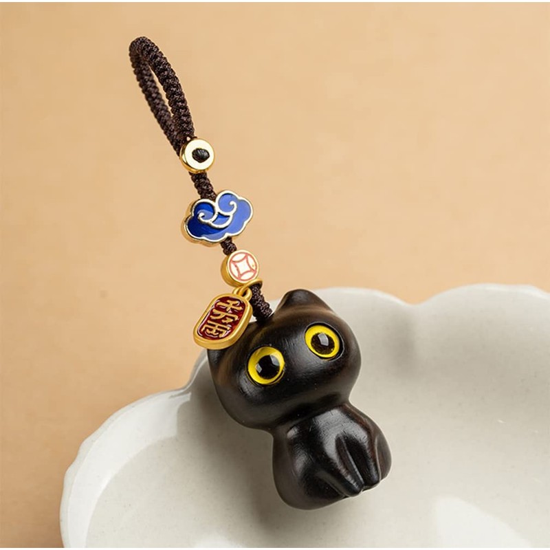 WOWTAC Cute Cartoon Cat Keychain Pendant Cat Toy Keychain, Ebony