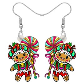 TIZURO Christmas Acrylic Cute Colorful Candy Gingerbread Man Earrings Sweet Dessert Dangle Novelty Jewellry For Women Charms Winter Xmas Costume Decor (Green)
