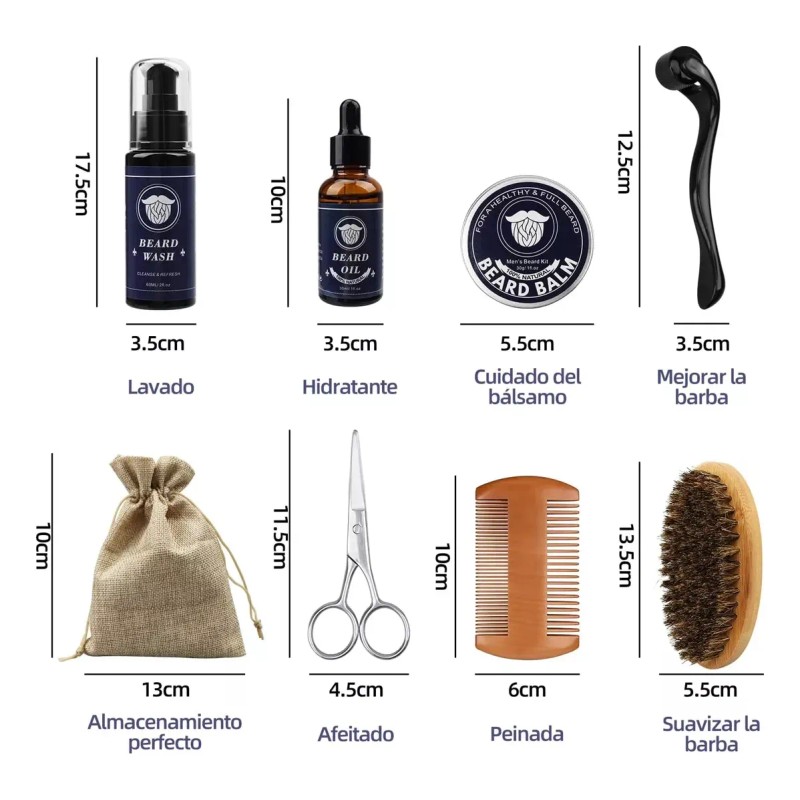 Kit Cuidado De Barba Para Hombres, Herramientas Aseo Bigote