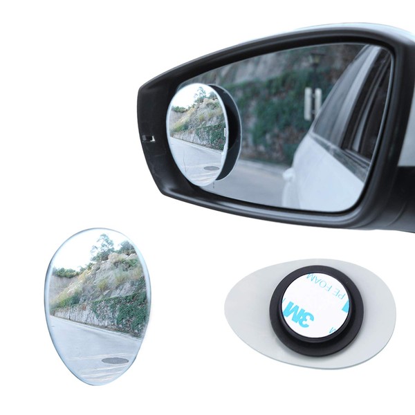 LivTee Blind Spot Mirror, Oval HD Glass Frameless Convex Rear View Mirror with wide angle Adjustable Stick for Cars SUV and Trucks, Pack of 2