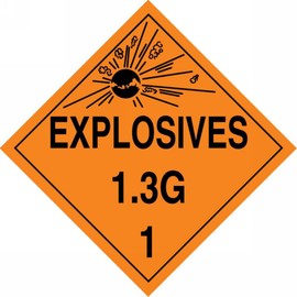 Accuform MPL122VP1 Plastic Hazard Class 1/Division 3G DOT Placard, "Explosives 1.3G 1" with Graphic, 10-3/4" Width x 10-3/4" Length, Black on Orange