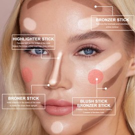 3 Colors Cream Contour Stick, Shades with Highlighter Stick,Blush Stick and Bronzer Contour Stick for Sculpt the Cheeks,Long Lasting,Waterproof,Matte & Dewy Finish for Women (FAIR(7+9+11))